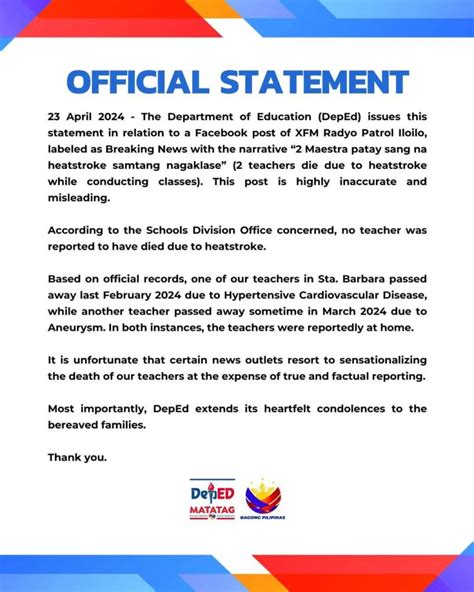 Social media post hinggil sa pagkasawi umano ng 2 guro dahil sa .